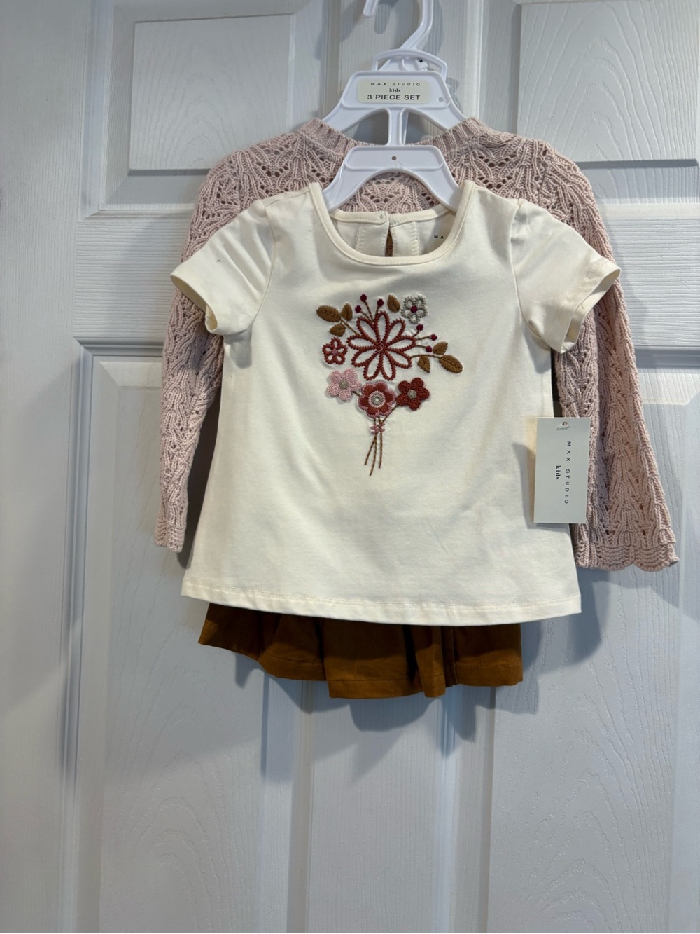 Gymboree Cream Short-Sleeve Tee with Pink Floral Embroidery